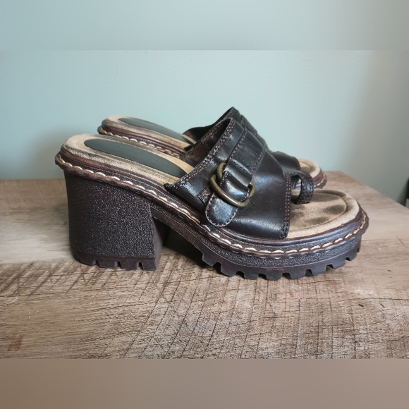 Vintage Route 66 Womens Y2K Chunky Platform Heel Sandals 5.5 Brown Vegan Leather - Picture 1 of 12